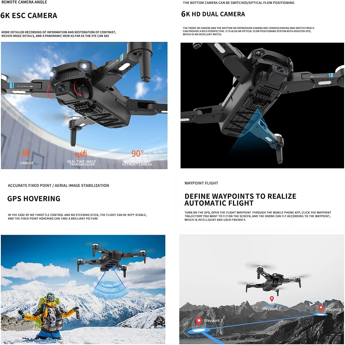 GPS Drone with 6K Camera for Adults RC Quadcopter with 5G FPV Live Video for Beginners 2 Batteries and Carrying Case Auto Return Home Follow Me Control Waypoint Fly