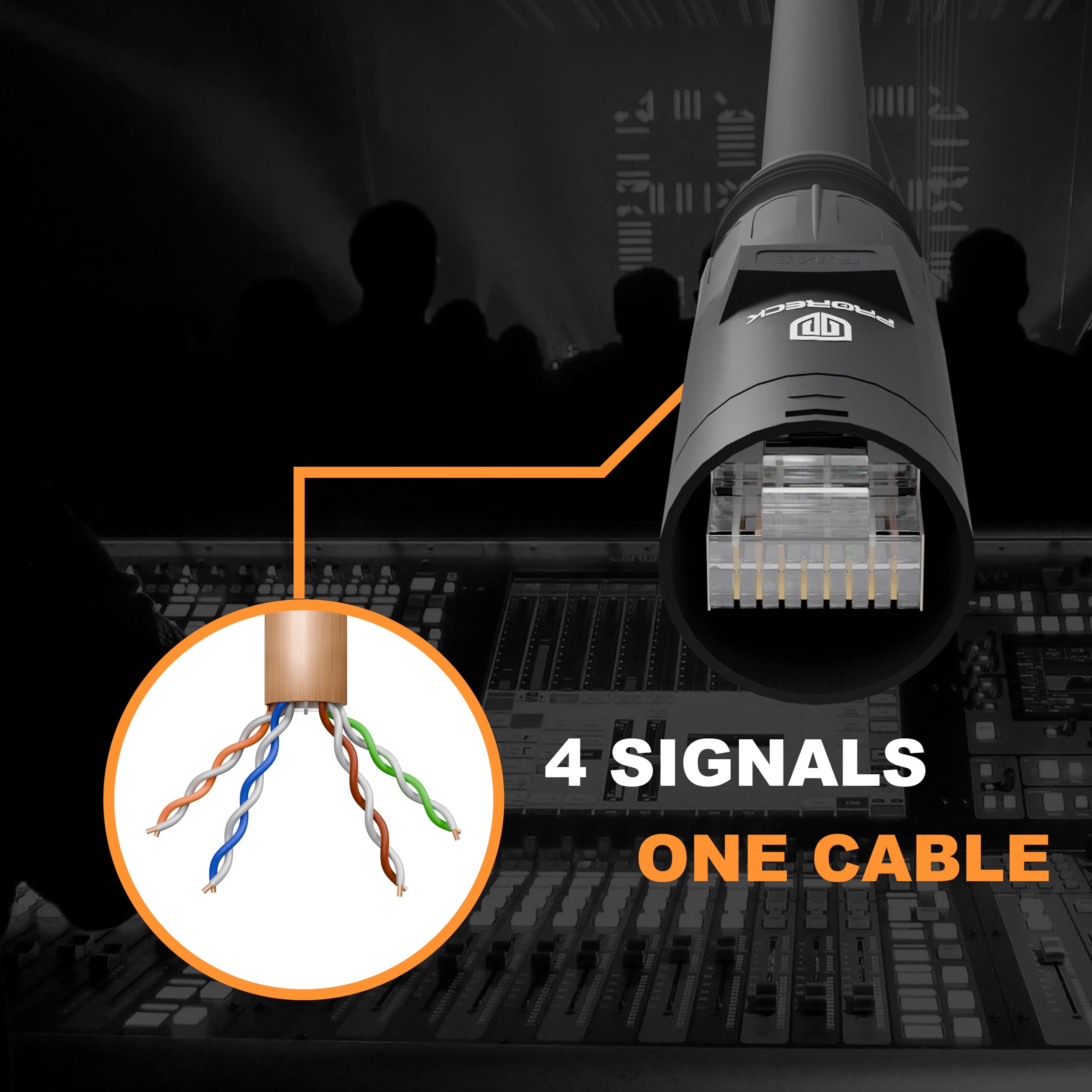 PRORECK Câble Ethernet SFTP CAT6 double blindé avec connecteurs EtherCON RJ45, 91,4 m avec enrouleur de câble, haut débit, idéal pour les systèmes audio professionnels, studio et spectacles en direct