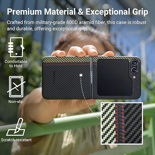 Miniatura 2 de pitaka Z Flip 5 - Funda compatible con MagSafe, funda delgada y ligera para Samsung Flip 5 con una sensación táctil sin funda, hecha de fibra de