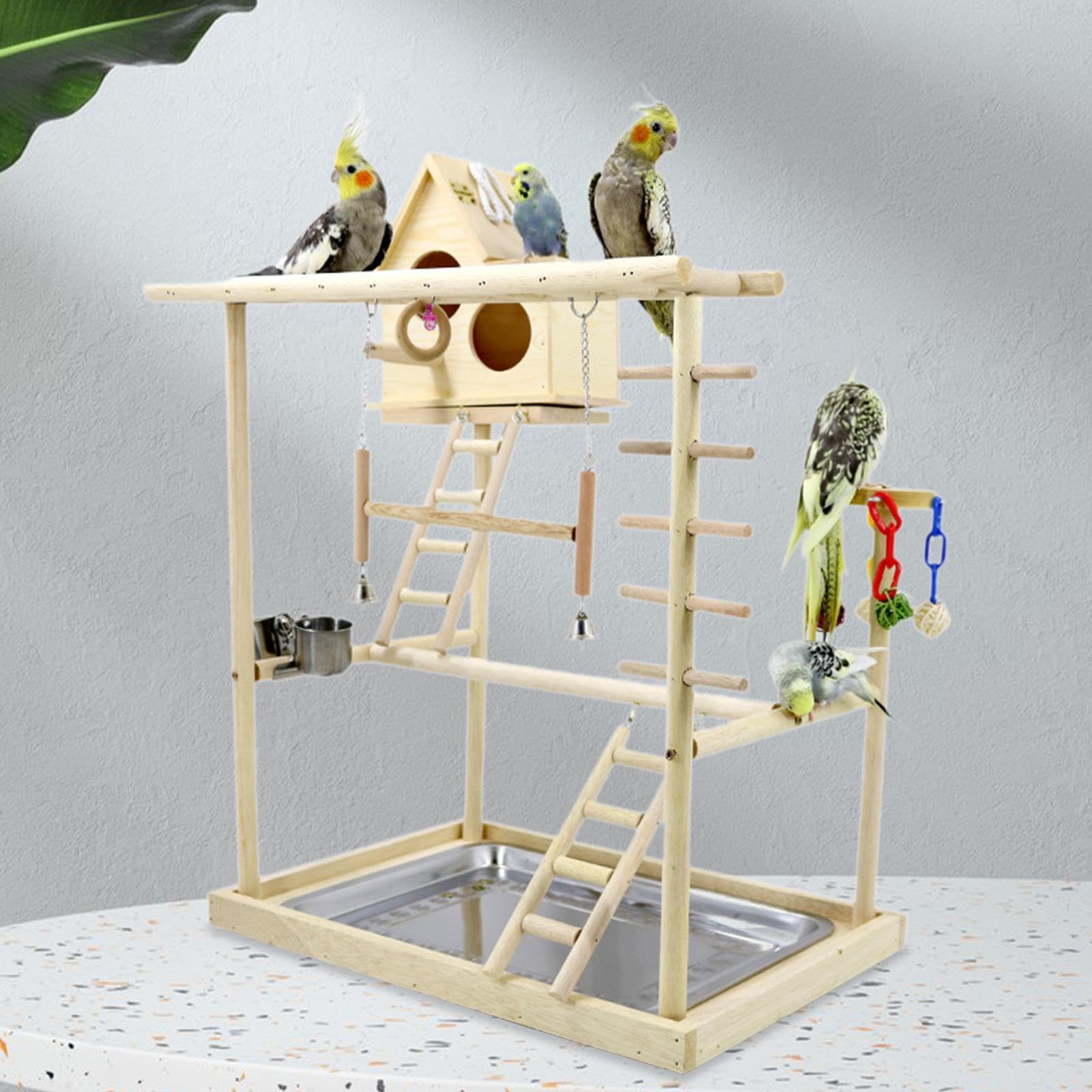 IOIUSKKU Perchas para pájaros, Juguete trepador con Soporte de Tres Capas y Accesorios interactivos para pájaros pequeños, periquitos y agapornis. Soporte de Juego para Juguete trepador para