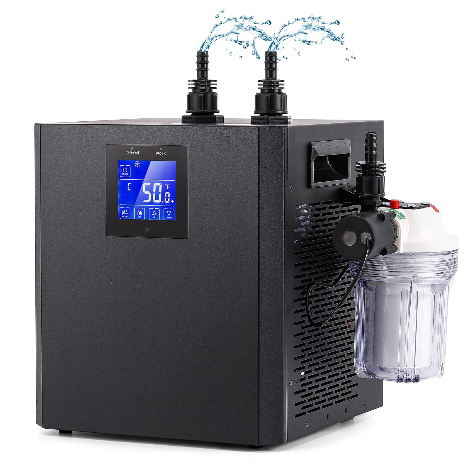 Refrigeratore Bagno Freddo 1/3 HP con Acqua e Telecomando | Funzionamento Silenzioso 35 dB, Raffredda fino a 39°F e si Adatta a Molte Vasche con o senza Raccordi.