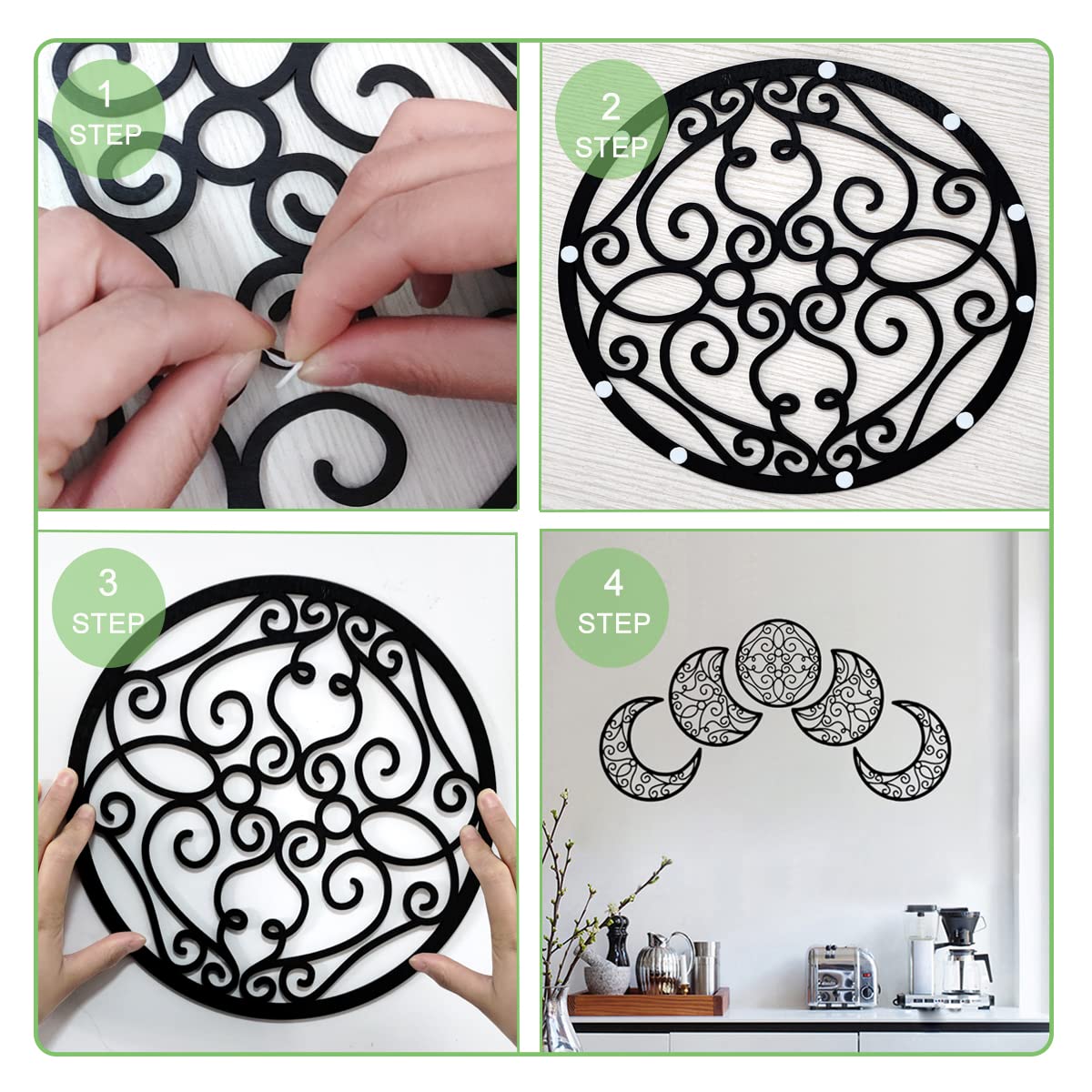 Lot De 5 Décorations Murales Bohème Phases De Lune En Bois Creux – Motif Cœur, Style Rustique Chic Pour Chambre, Salon Ou Yoga
