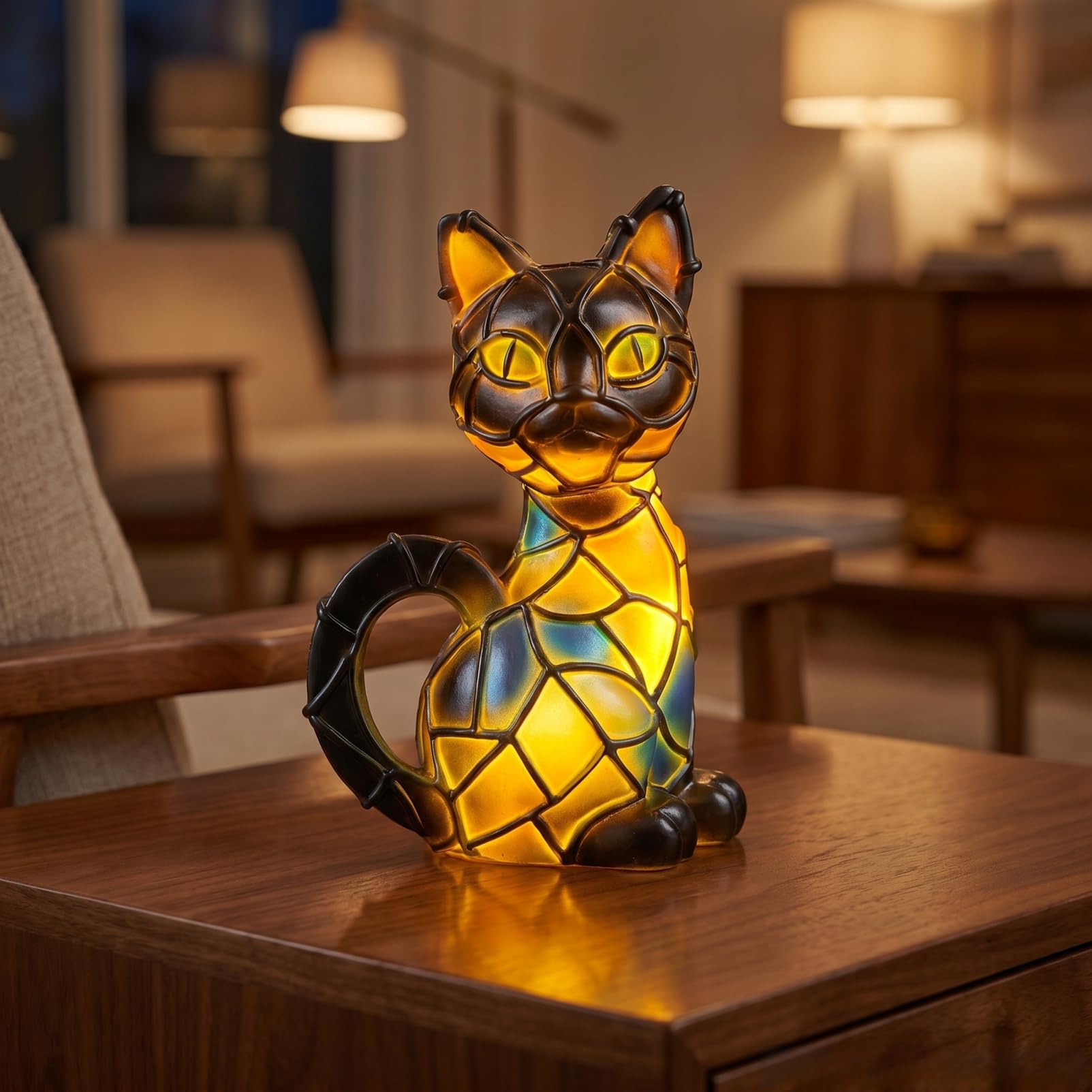 Xugenxes Cat Lamp,2026 New Series Art Desk Lamp, Dyed Resin