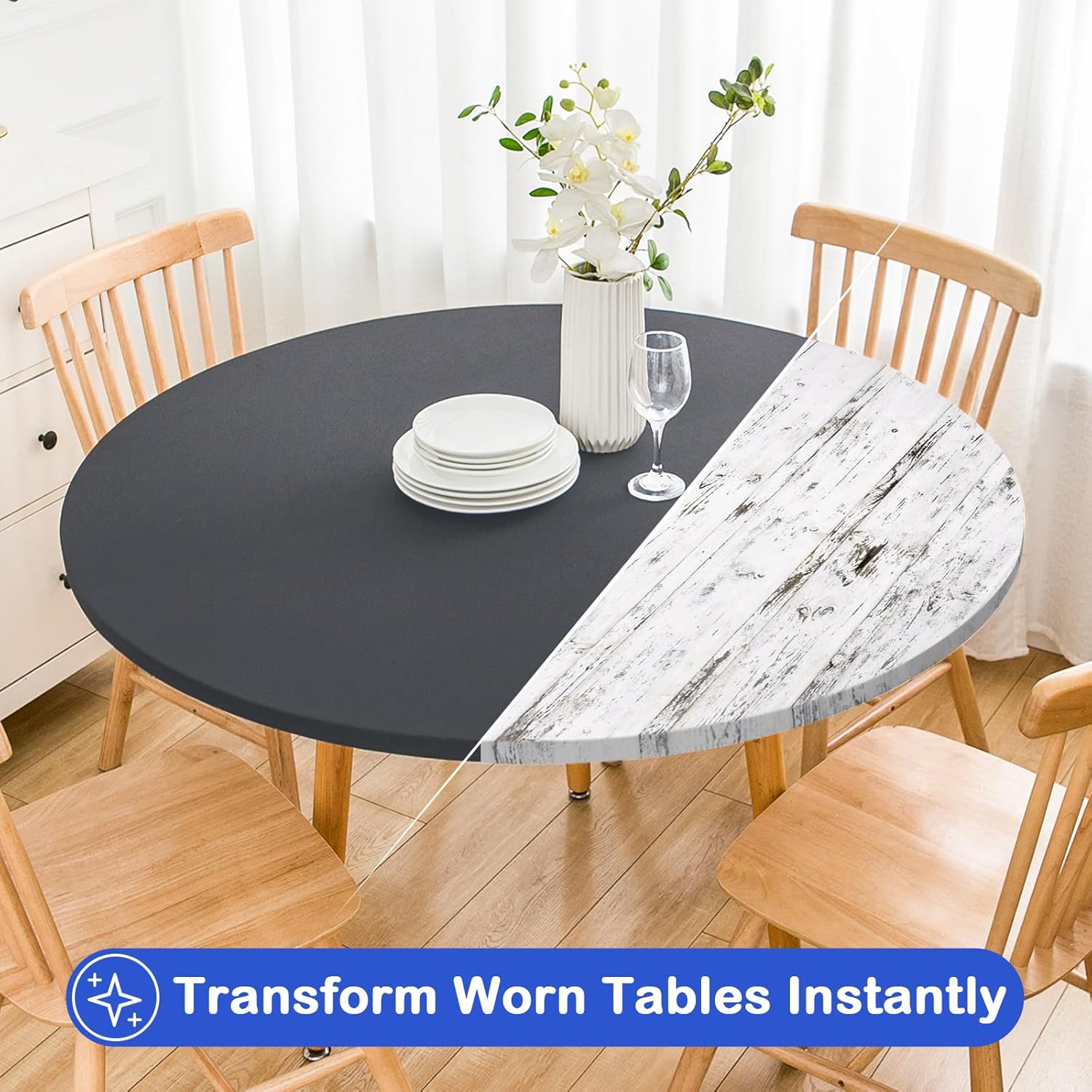 Wolkemer 2 Pack 5 Foot Grey Fitted Tablecloth 60 Inch Round Elastic Edges Table Cloth, Spandex Stretch Table Cover with Machine Washable Fabric for Wedding Party Picnic Dining Indoor Outdoor