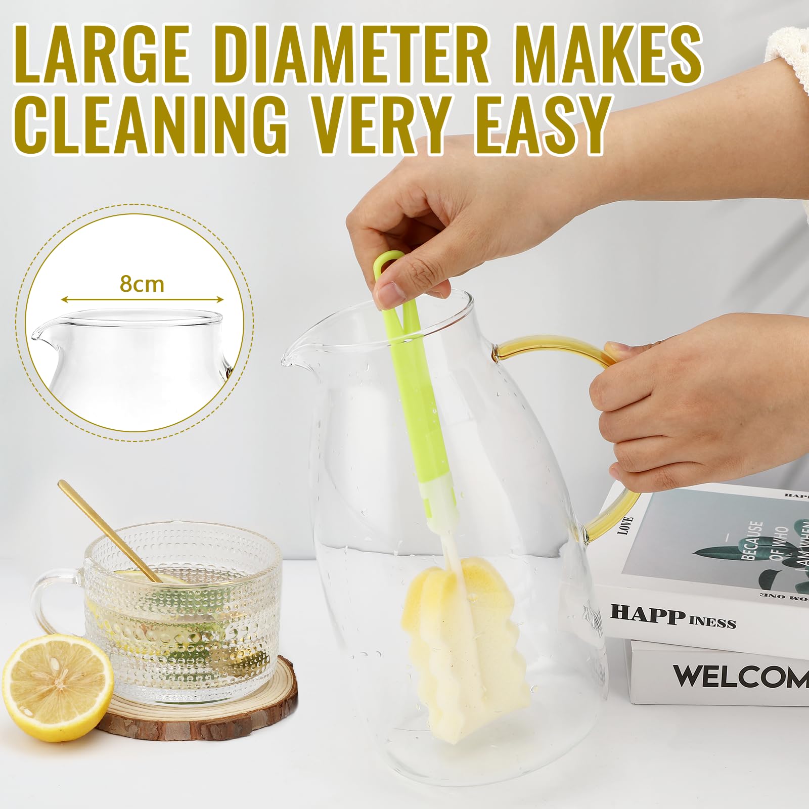 Caraffa In Vetro Borosilicato 2L Con Coperchio Acciaio - Per Acqua, Thé, Succo, Lavabile - Foto 2