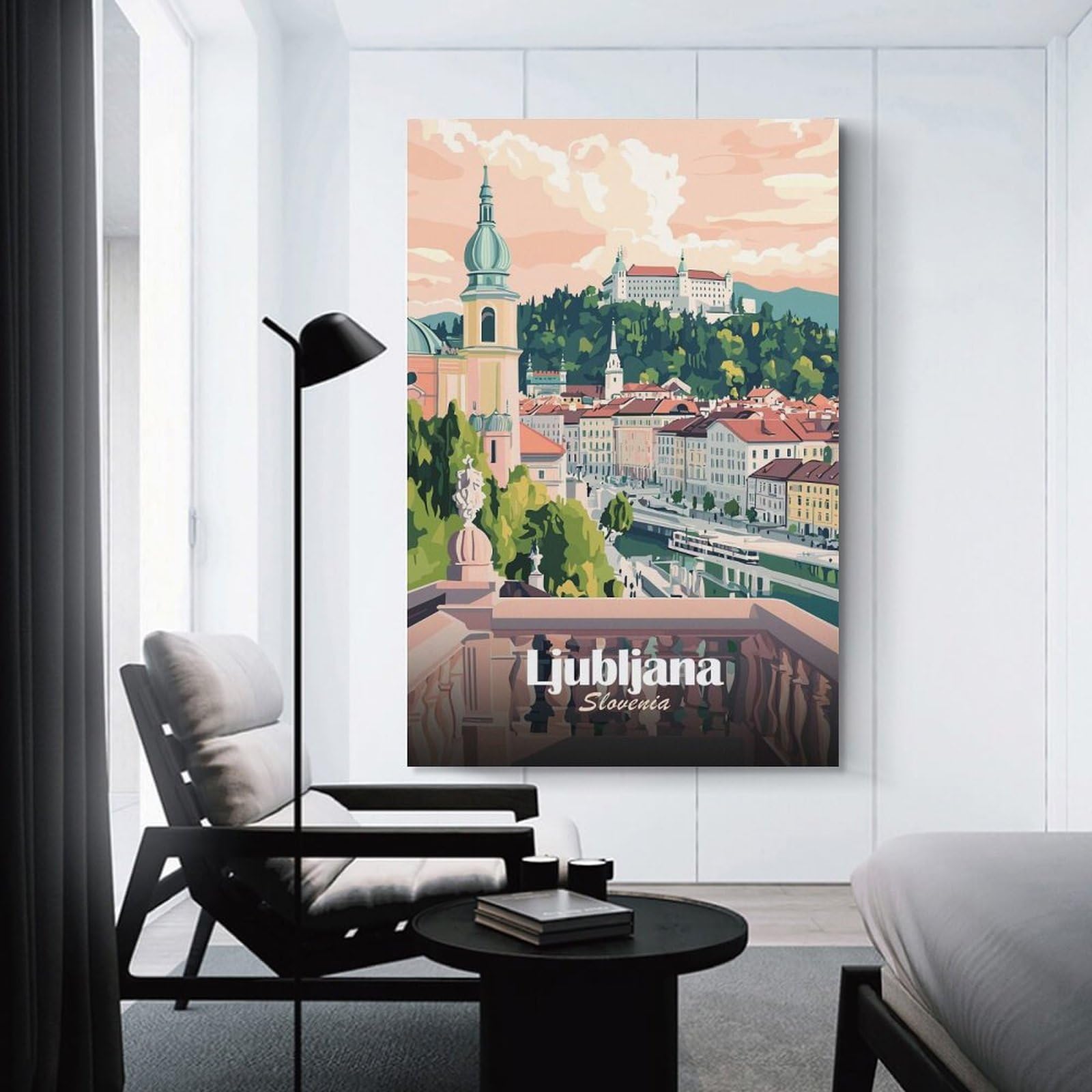 Junmoney Decorative Wall Artwork Ljubljana, Slovenia Cityscape Illustration(2), 20x30inch(50x75cm), for Calm Bedrooms, Home Corners Or Flats, An Easy Wall Refresh for Bedrooms