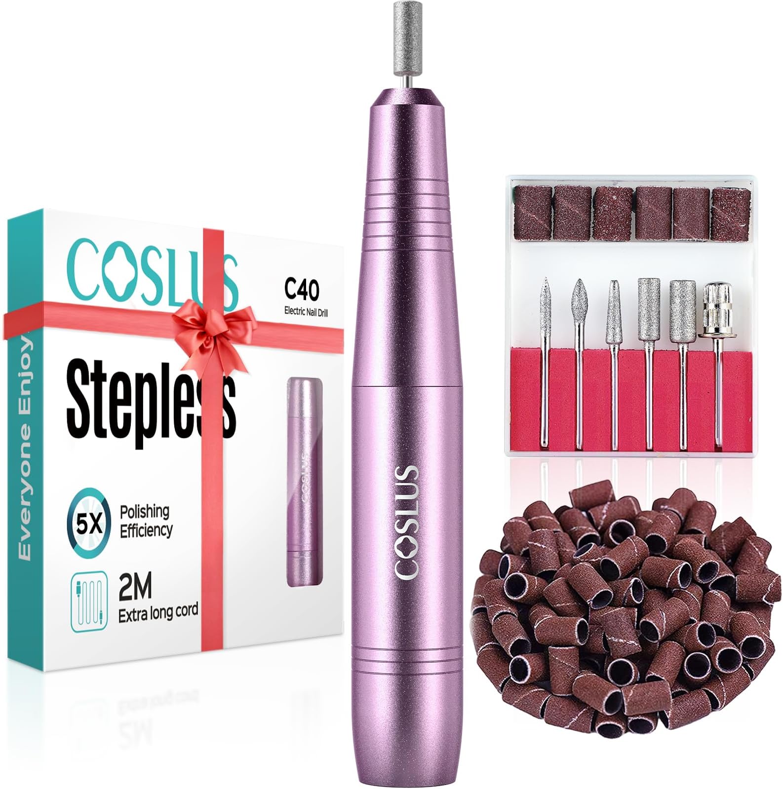 COSLUS Electric Nail Drill File Professional: Acrylic Gel Dip Powder Nail Portable Nail Machine Kit Manicure Pedicure Tool Polish Set with Nail Drill Bit Sanding Band