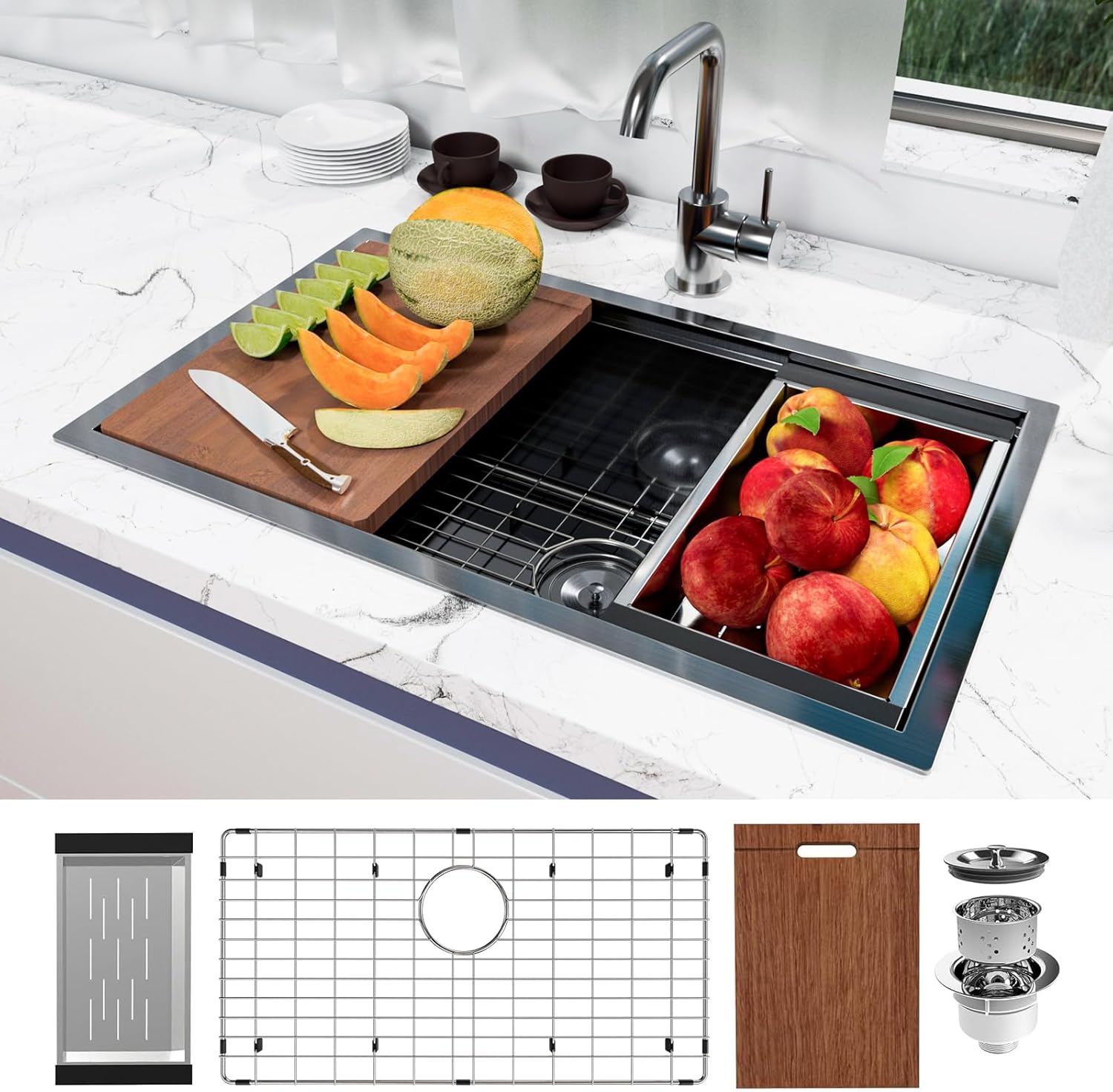 Davivy 21 Inch Black Kitchen Sink, 21x19 Inch Single Bowl Undermount Workstation Sink with Single Track, Black Stainless Steel Prep Sink with Multiple Accessories