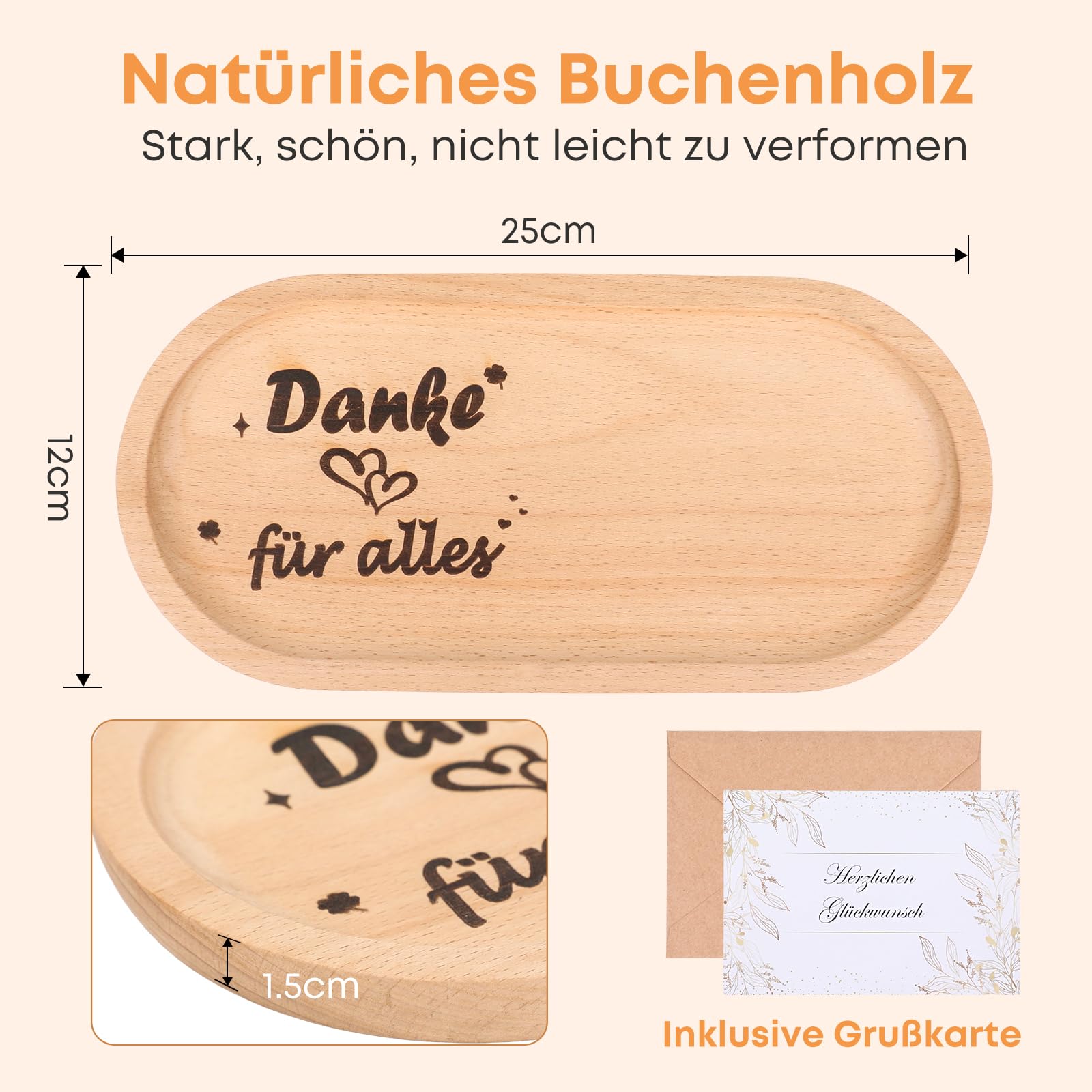 Seutgjie Kleines Dankeschön Geschenke für Kollegen Erzieherin Lehrer Personalisiertes Holztablett mit Gravur und Grußkarten Holz Deko Kleine Aufmerksamkeit Mitarbeiter Geschenke