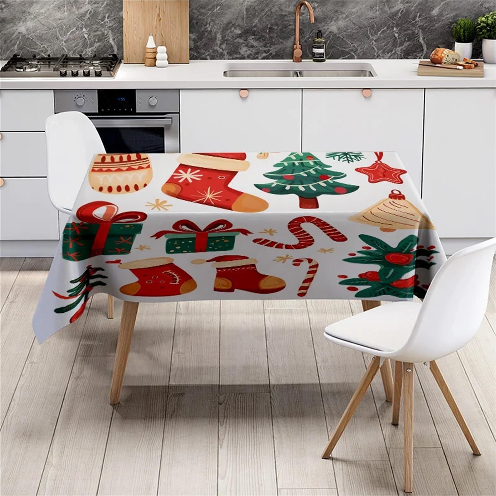 tovaglia natalizia Whimsical Tablecloth With Holiday Foods And Decor Festive Celebrations(140X160CM)