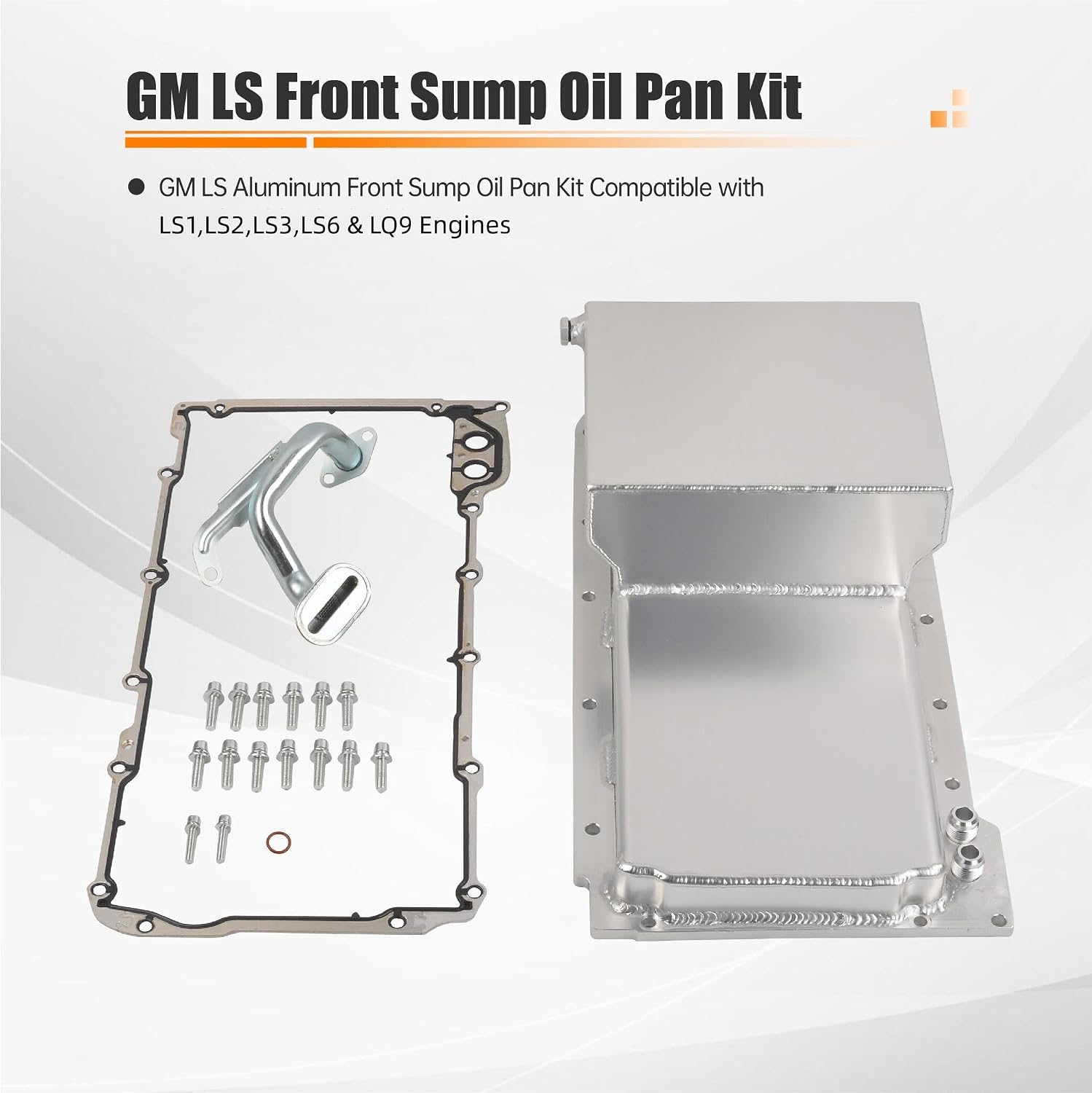 GM LS Aluminum Front Sump Oil Pan 7 Quarts GM LS Oil Pan Kit Compatible with GM LS1, LS2,LS3,LS6 & LQ9 Engines