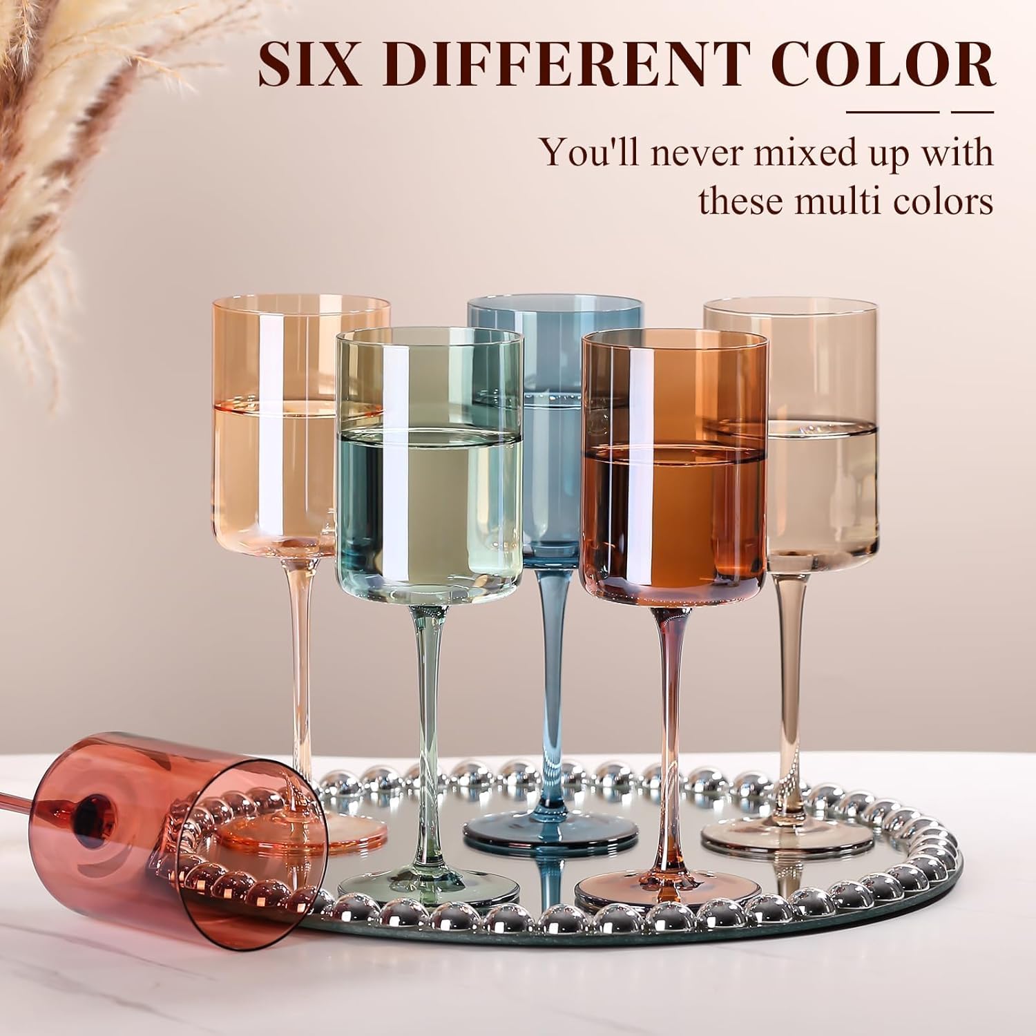 Colored Square Wine Glasses Set of 6, 14oz【Hand Blown】 Colorful Crystal Wine Glasses with Stem - Unique Muticolor Glasses Gifts for Birthday Women Party - Image 7