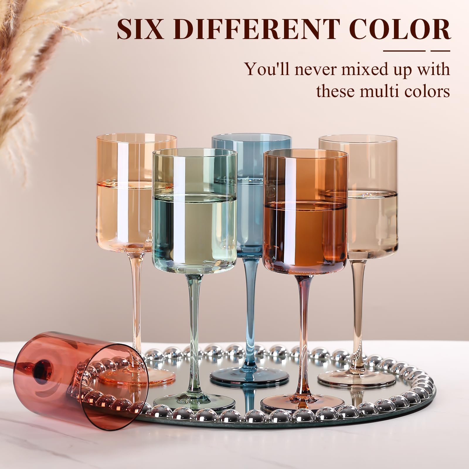 Juego de 6 copas de vino de colores elegantes personalizadas, copas de vino cuadradas sin plomo, cristal de alta calidad saludable y seguro, copas de vino de cristal sopladas a mano