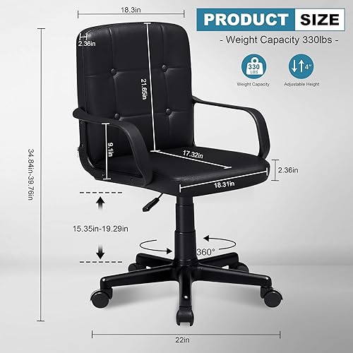 Miniatura 3 de VECELO Silla de escritorio para oficina en casa con reposabrazos, respaldo medio, altura ajustable, giro de 360 grados, capacidad de 330 libras,
