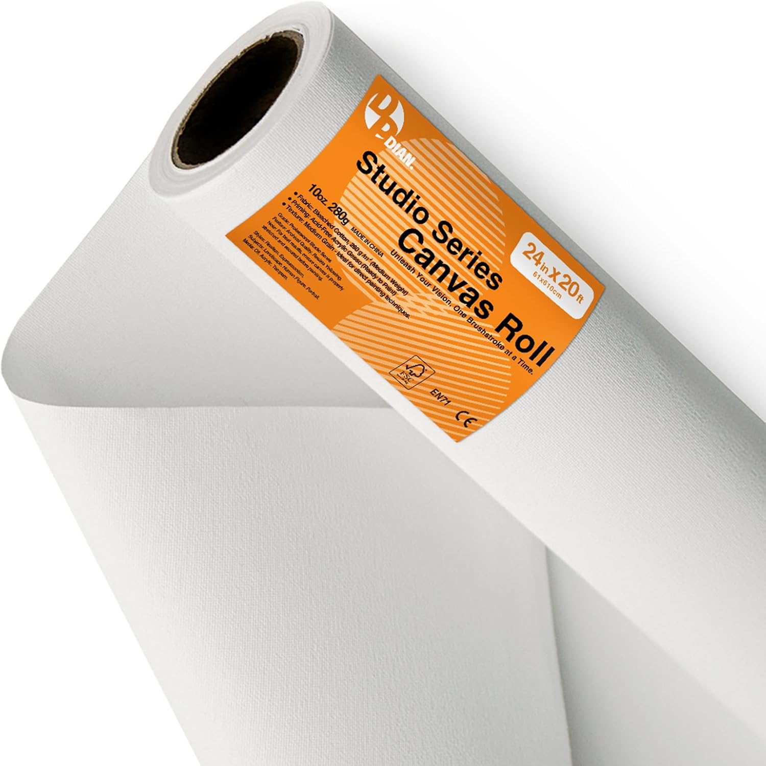 24 Inch x 20 Feet Primed Cotton Canvas Rolls for Painting - Ready to Stretch Canvas Material for Acrylic, Oil, Watercolor, Tempera, Gouache Paint