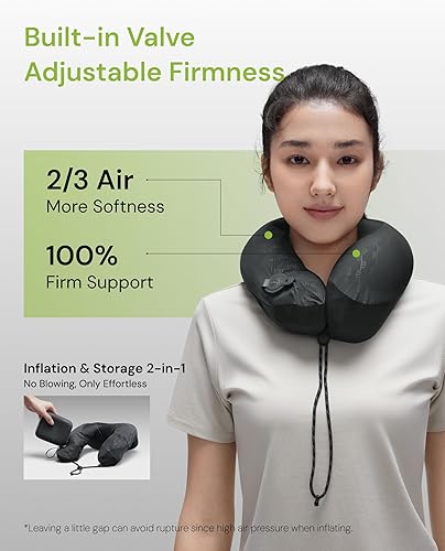Miniatura 3 de BENEUNDER Almohada de cuello de viaje para avión, almohada inflable compacta de 360  de apoyo para la cabeza, cómoda funda transpirable para viajes,