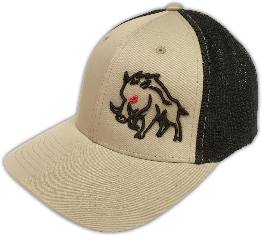 Sniper Pig Brand Khaki/Coffee Stud Pig Black Mesh Flexfit Hat