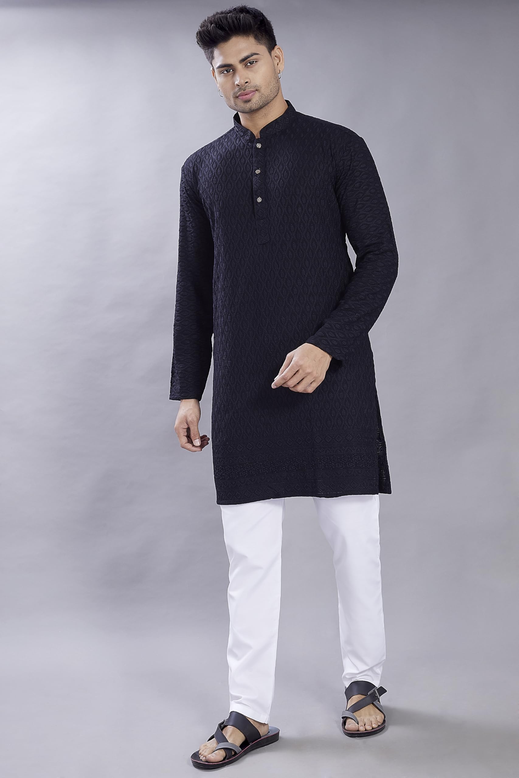 Divisive Men's Thread Embroidered Cotton Blend Only Slim Fit Kurta (Dkrt734_Xxxl_Black)