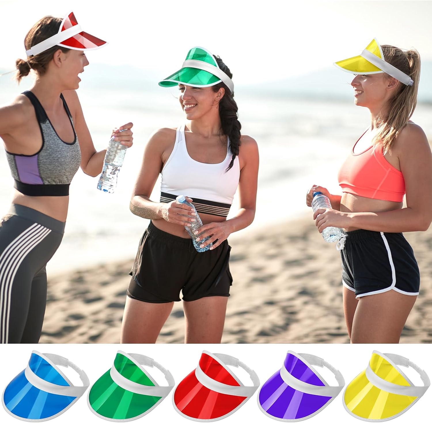 Tarpop 8 Pack Poker Visors Bulk Plastic Bingo Hat Dealer Casino Visors Clear Beach Sunhat for Women Party Outdoor - Image 6