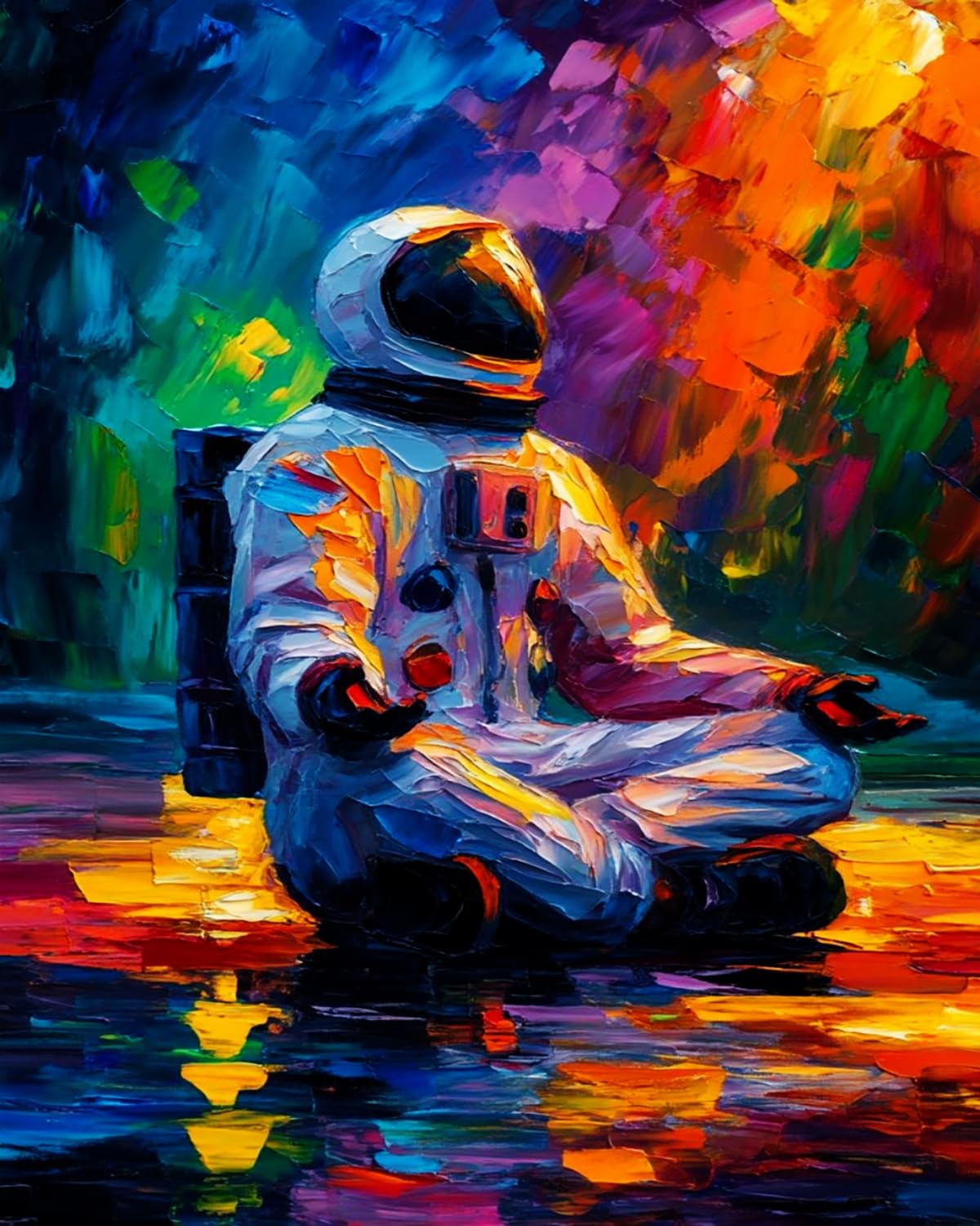 Liubaishi Multicolour Paint By Numbers For Adults, 16X20 Inch Acrylic Canvas Painting Kit, Interstellar Meditation Astronaut Theme