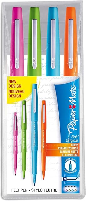 Paper Mate Flair filcowe pisaki, średnia końcówka (0,7 mm), różne zabawne kolory, portfel 4 szt