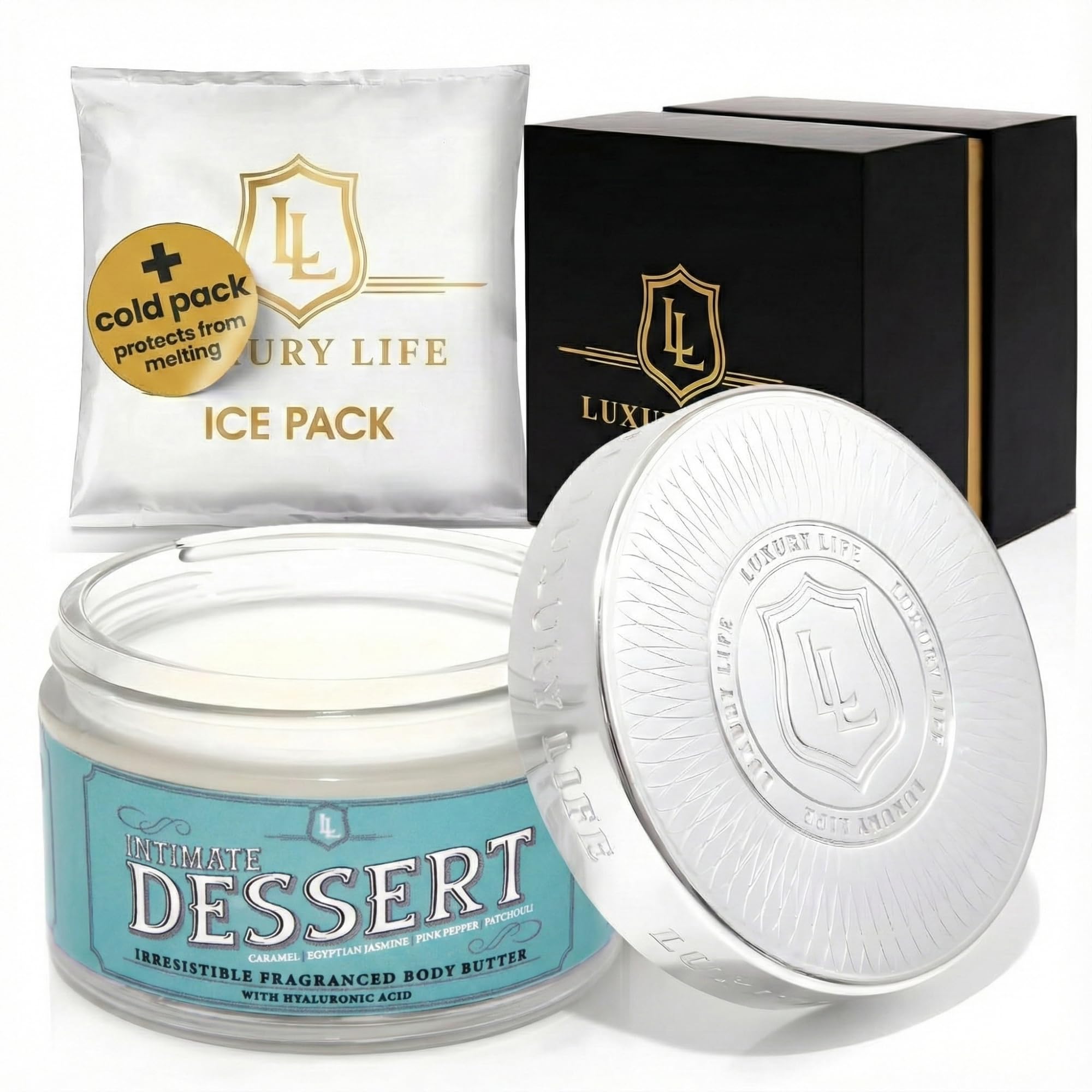 LUXURY LIFE BUTTER - Irresistibly Scented Body Butter with Hyaluronic Acid for Ultimate Moisture. Luxurious Natural Fragrance. Hydrates for a Non-Greasy Glamorous Glow, Intimate Dessert, 5 oz.