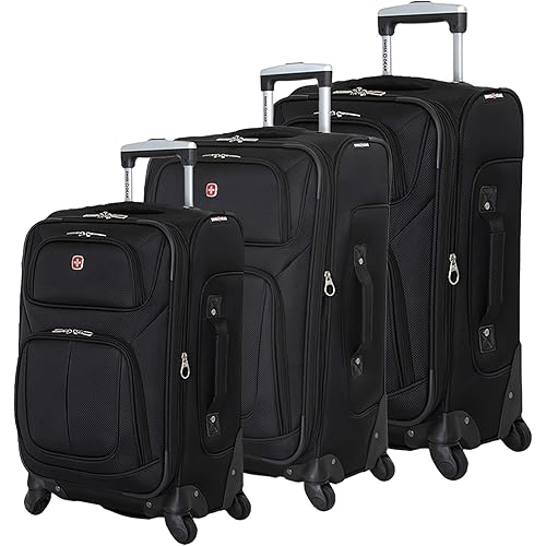 SwissGear Sion Softside Expandable Roller Luggage, Black, 3-Piece Set (21/25/29)