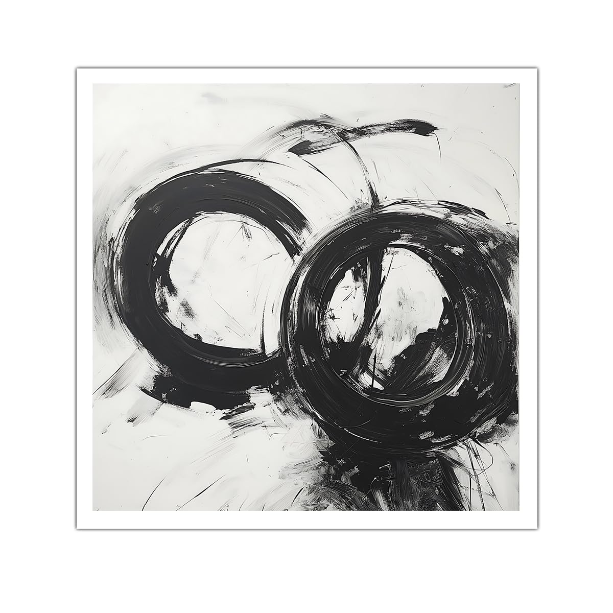 OSHIONARTE Minimalist Japanese Wall Art Poster Modern Black and White Abstract Painting Ink Swirl Circle Picture for Living Room Wall Decor 70x70cm Frameless