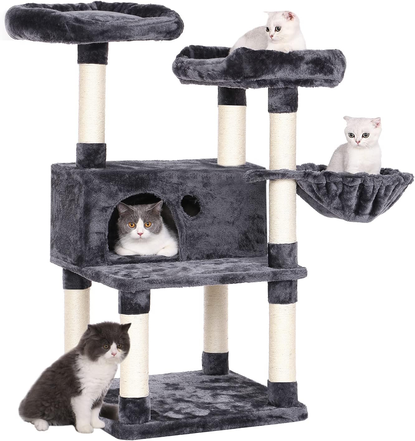 BEWISHOME Cat Tree Cat Tower Large Cat Condo and Top Plush Perches Cat House with Sisal Scratching Post Kitty Stand Climbing Furniture…