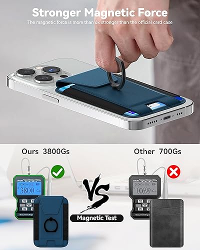 Miniatura 5 de Amzone Cartera magnética 3 en 1 con agarre para teléfono, compatible con cartera Mag-Safe, soporte de cuero para teléfono, solapa magnética de