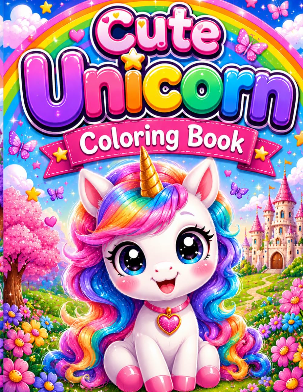 Cute Unicorn Coloring Book: Adorable and Easy Coloring Pages for Kids Ages 4–8 | Cute Unicorns, Rainbows, Stars, Castles, and Magical Fun