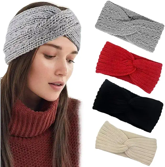 Bandeau d'hiver femme 4 pièces - Cache-oreilles tricoté chaud - Cadeau élégant