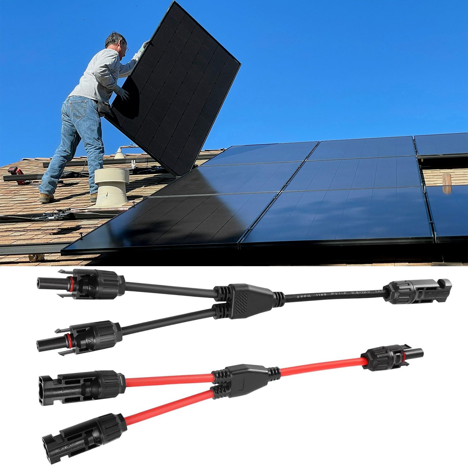Adapter do rozgałęzienia słonecznego, rozdzielacz Y, złącze równoległe z rozgałęzieniem Y, gniazdo rozdzielacza kabli paneli słonecznych, pasuje do równoległego połączenia fotowoltaicznego, złącze