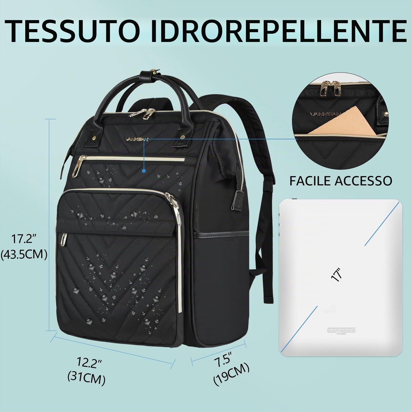 VANKEAN Zaino porta PC 15,6-17,3 Pollici, Zaino donna/uomo, Laptop Zaino Multitasche Universita, Zaino per Computer per Viaggi/Affari/Scuola/Ufficio