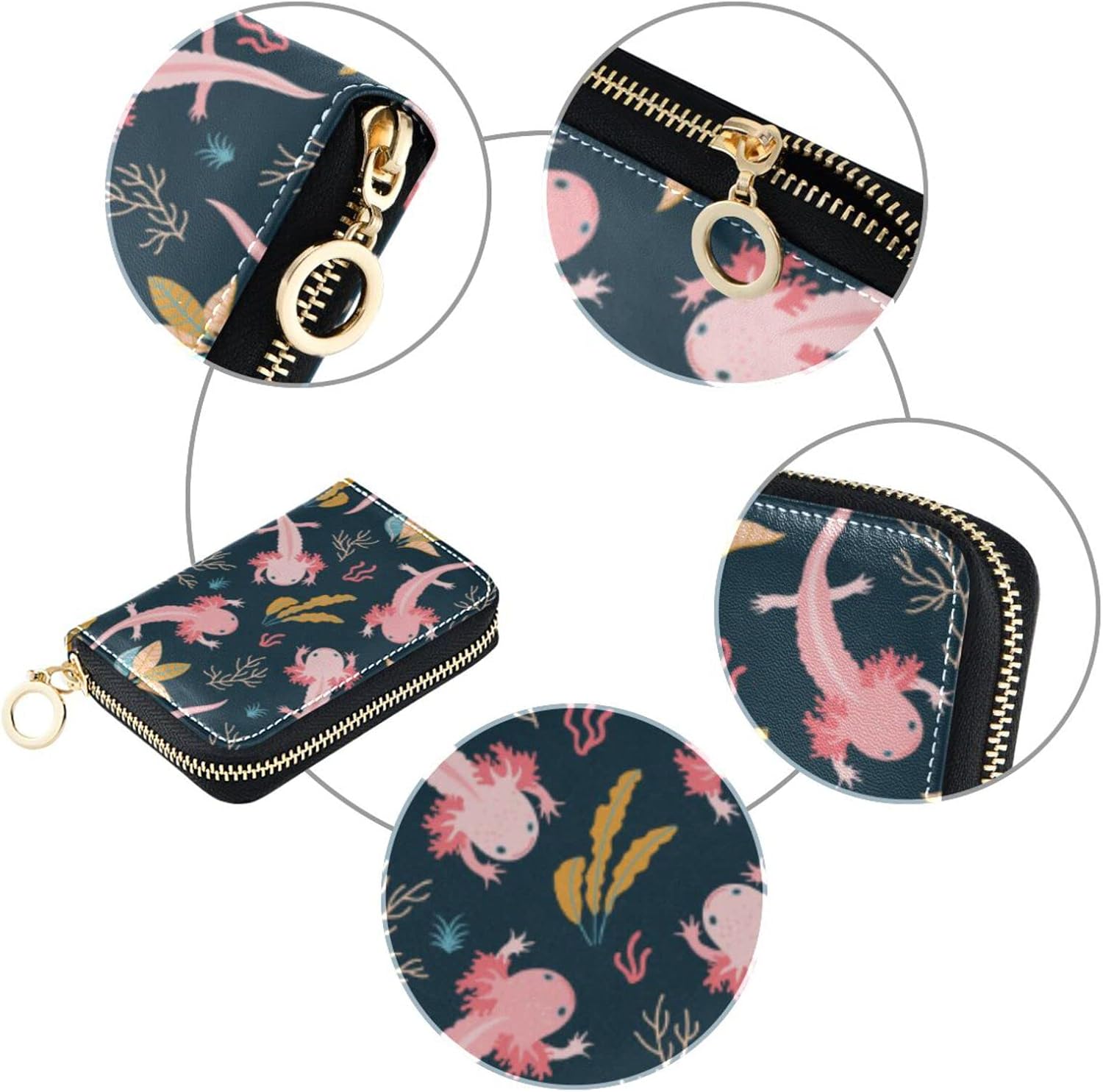 Cute Axolotl RFID Credit Card Holder Wallets Accordion for Women Leather Zipper Card Case Accordion Wallet for Ladies Girls - Image 3