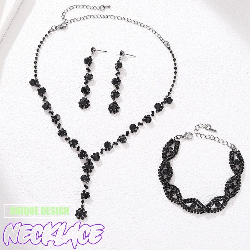 EARENT Black Jewelry Sets Rhinestone Necklace Earring Set for Women - Image 2