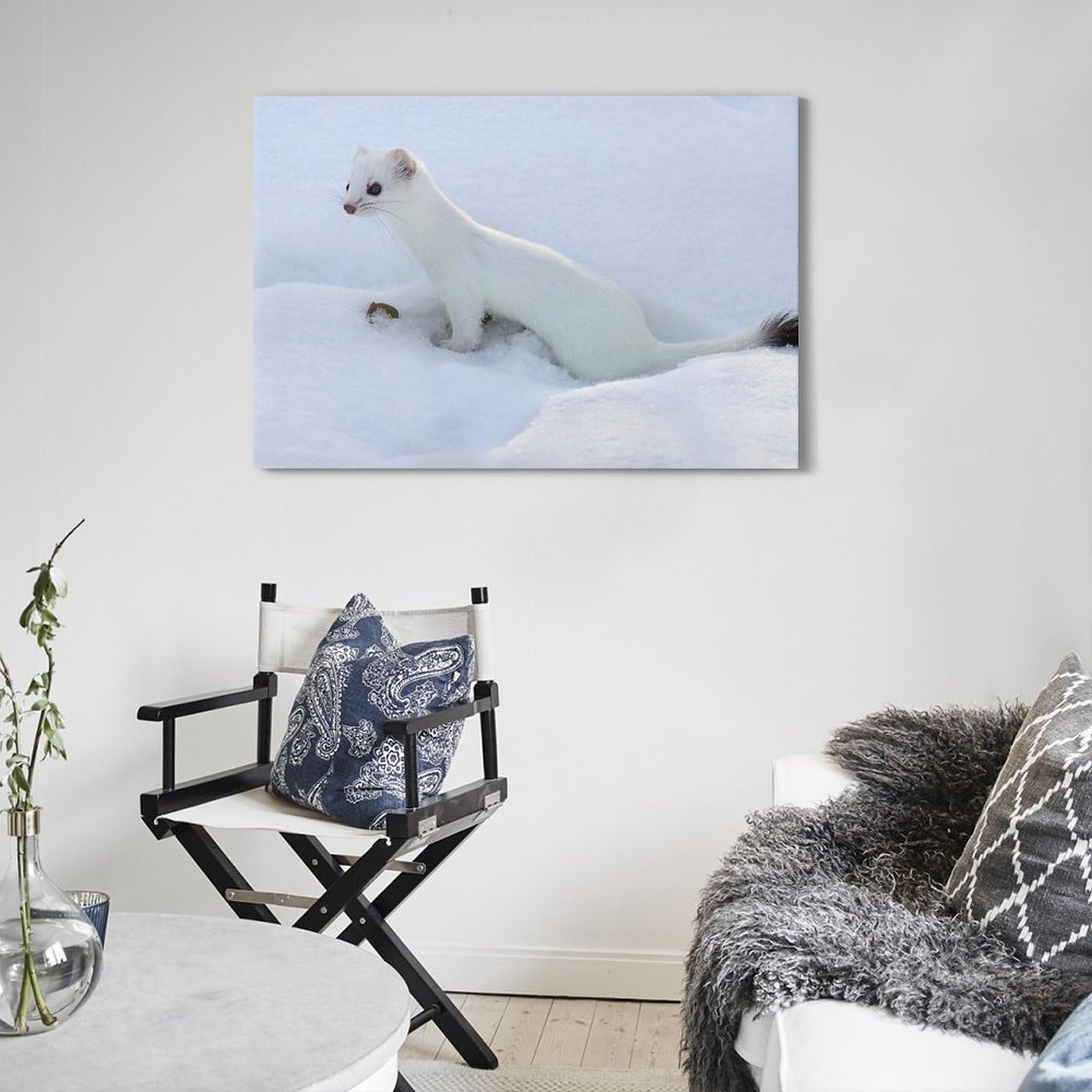 JIDUHON Stampa artistica da parete moderna su tela, motivo: Stoat with Mouse, per riprese documentarie, decorazione artistica da parete, 60 x 90 cm, con cornice