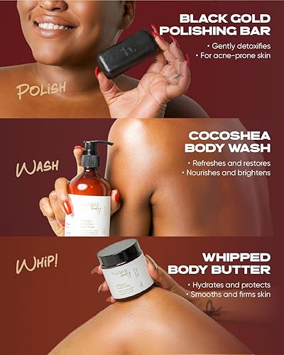 Miniatura 5 de Buttah Skin por Dorion Renaud Buttah Body Trio para piel rica en melanina gel corporal de cacao egipcio de 10 onzas barra de pulido de oro negro de