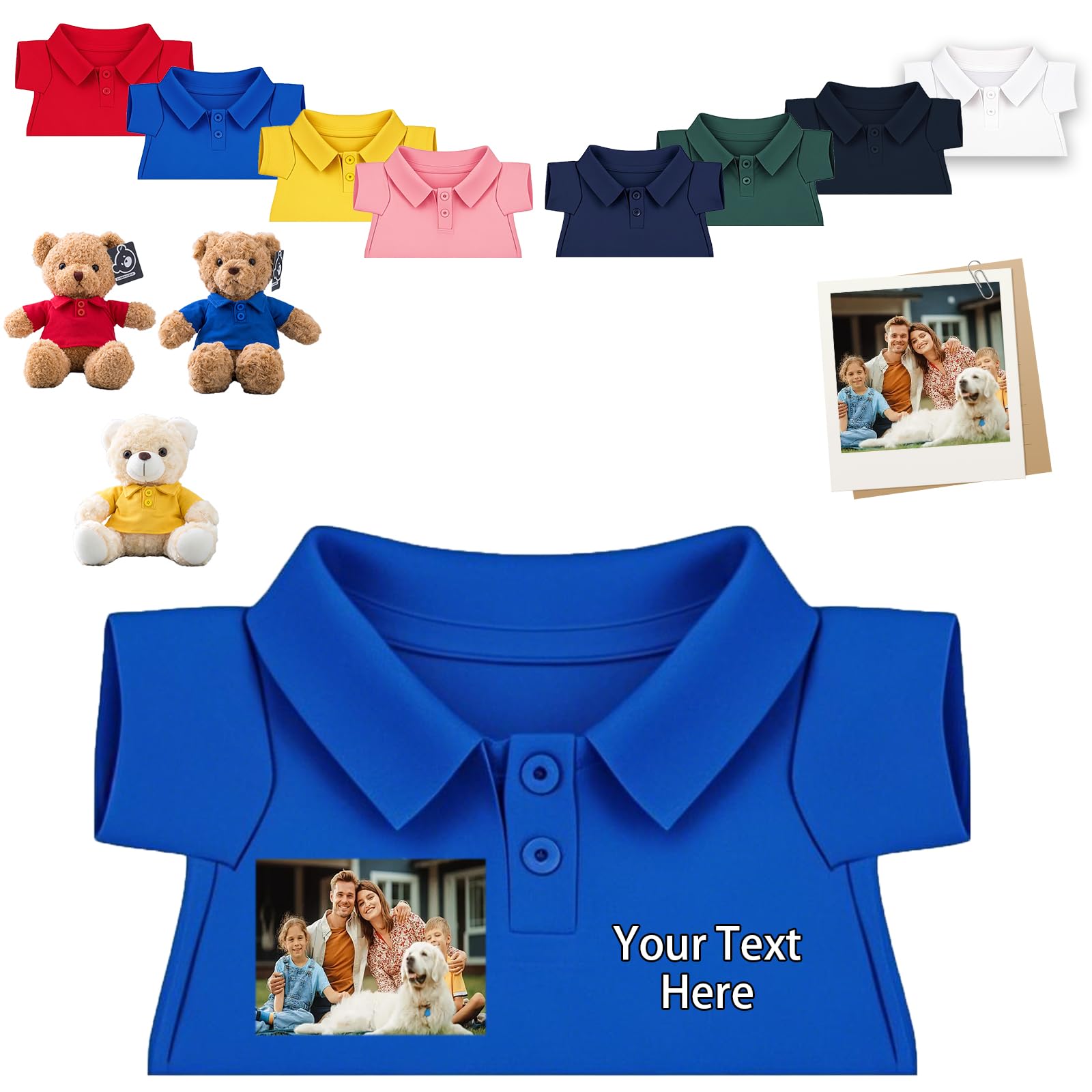 FAHOXUMR Custom Teddy Bear Clothes with Photo Text, Personalised Stuffed Animal Clothing Fit 8-16inch Stuffed Bear Clothing, Personalised Doll Clothes Make Your Own Plush Doll Shirt