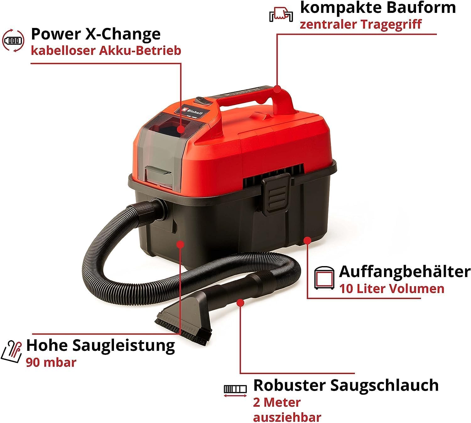 Einhell Akku-Nass-Trockensauger TE-VC 18/10 Li-Solo Power X-Change 18 V 10 L