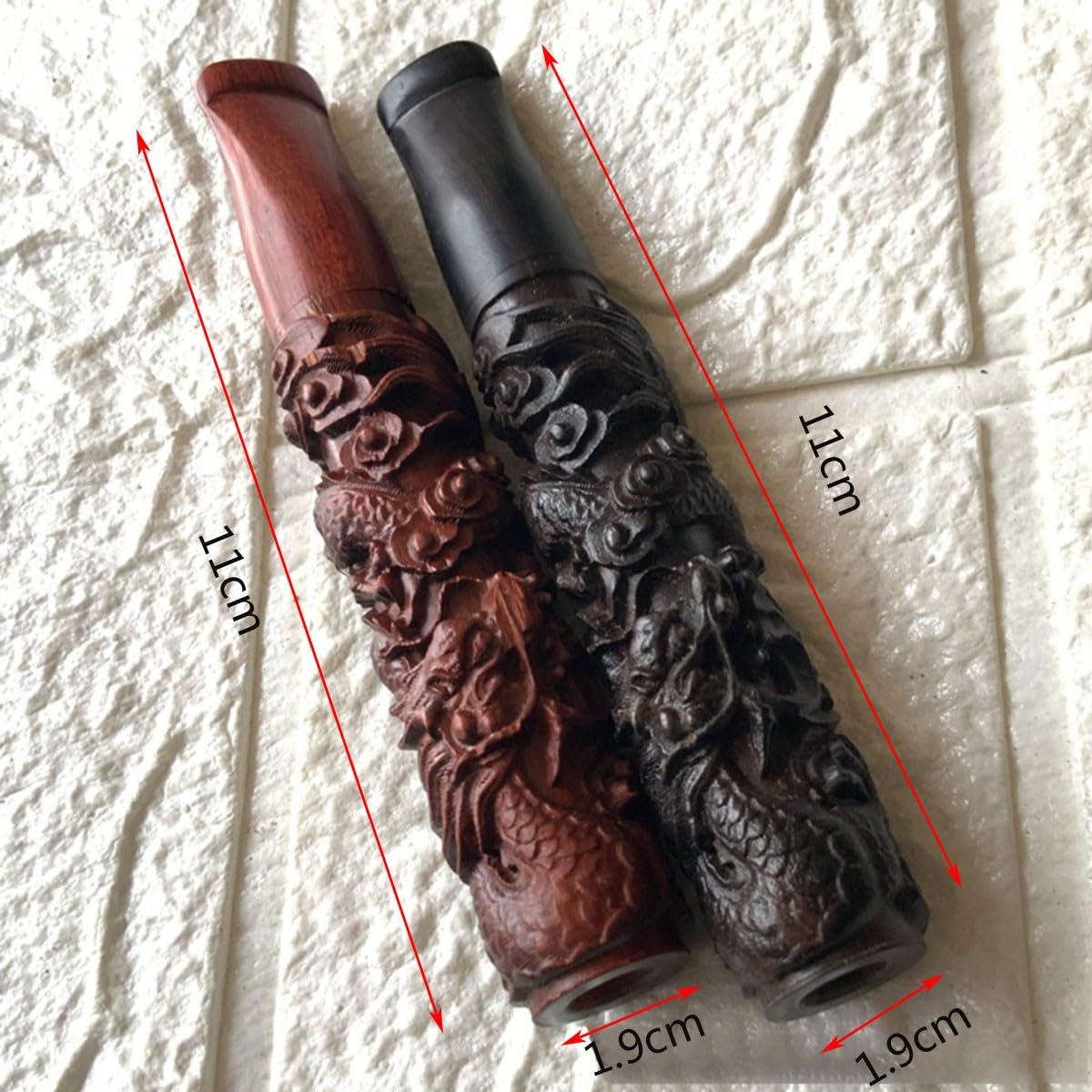 Bocchino per Sigaretta, Bocchino con Filtro, Filtro per Sigarette per Sigarette, Legno Bocchino,con filtro a carbone attivo da 9 mm per uomo，Motivo del drago intagliato(black)