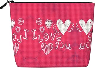 Valentine'S Heart Print Single Layer Fake Hemp Makeup Bag Zipper Toiletry Bag Zipper Accessories