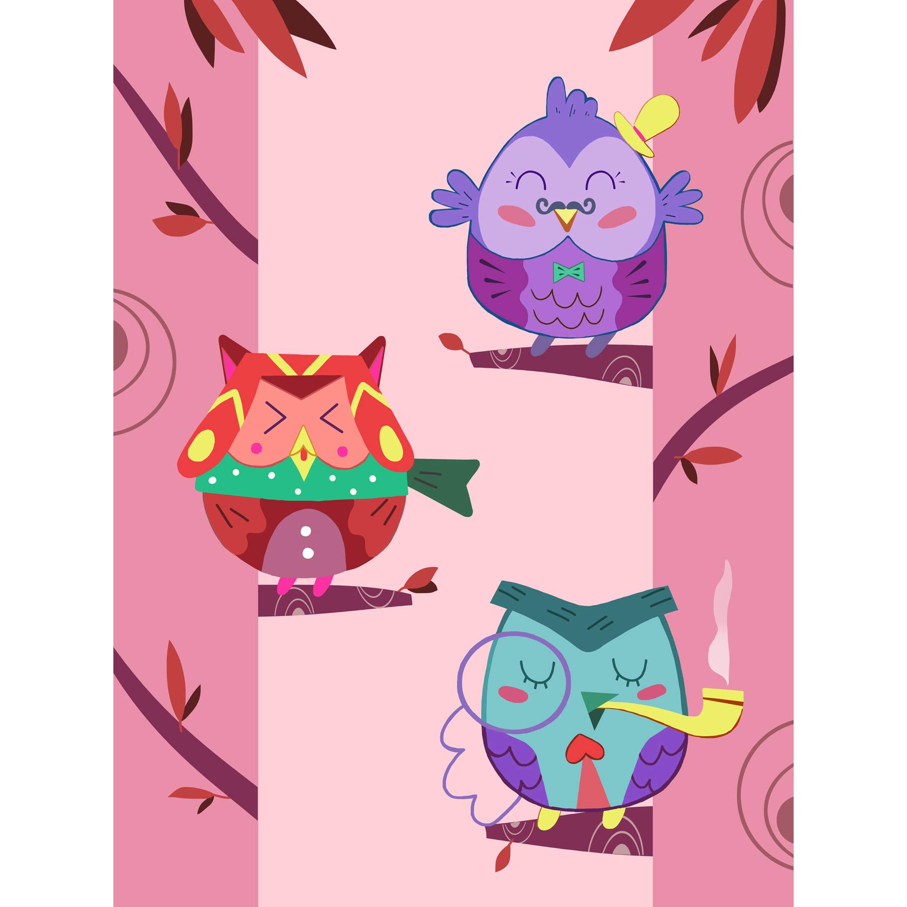 Wee Blue Coo Kawaii Owls Tree Large Art Print Poster Wall Decor