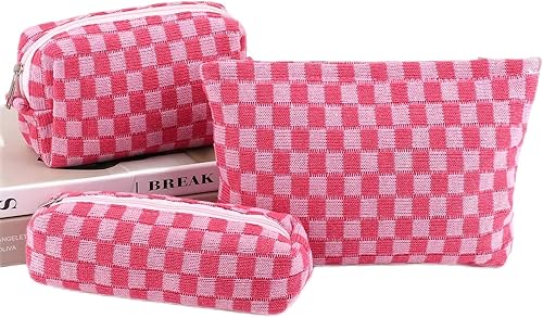 Bolsa de maquillaje de 3 piezas de gran capacidad a cuadros, bolsa de cosméticos de viaje, bolsa de aseo organizadora, bolsa de maquillaje, bolsa de