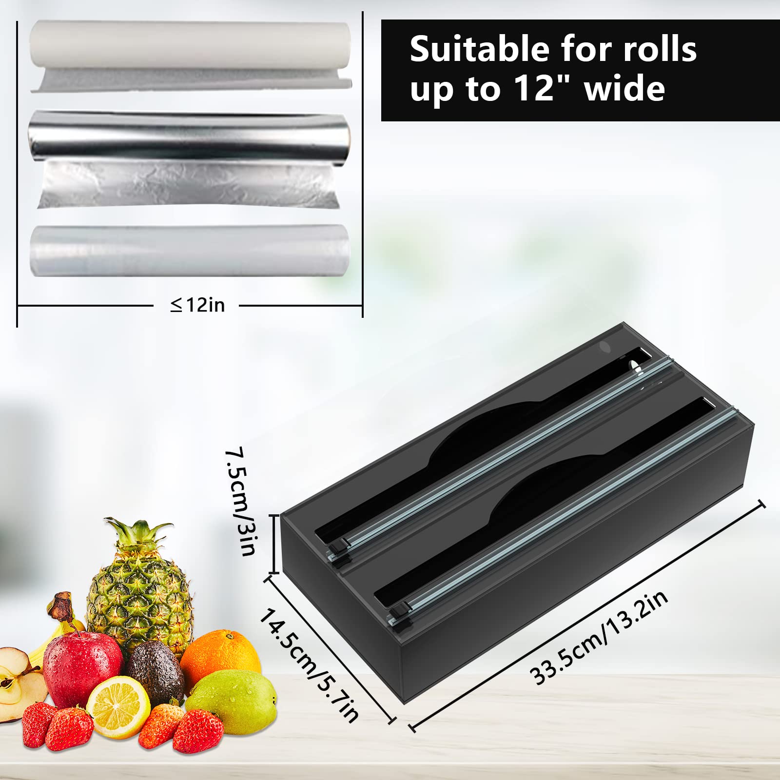 Acrylique Distributeur Papier Aluminium/Film Alimentaire avec Coupe,Distributeur D'Organisateur d'emballage en Papier Parchemin en Aluminium pour Tiroir De Cuisine, 2 Fentes