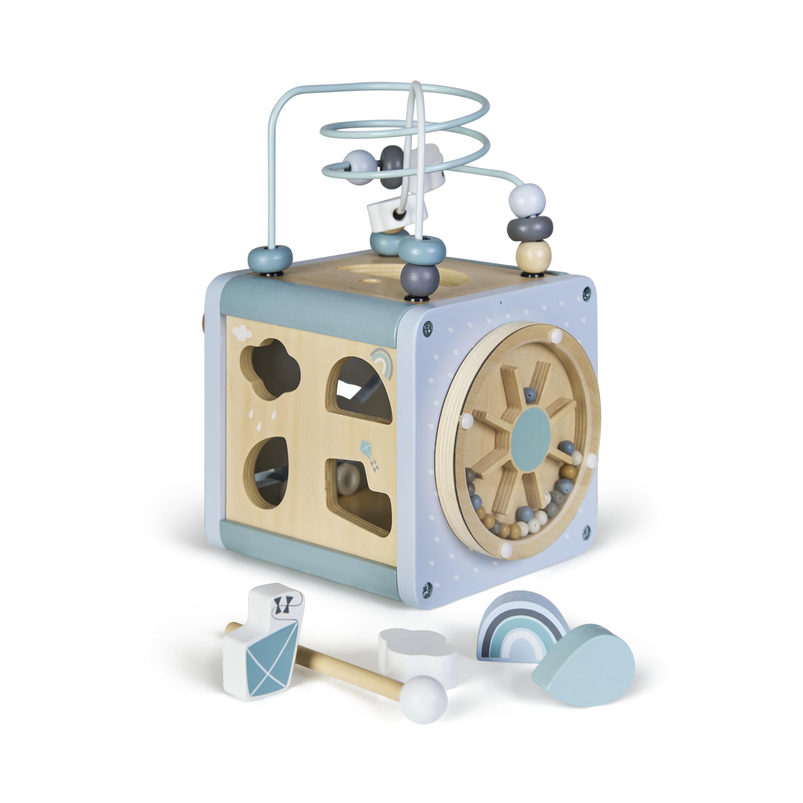 BUDDY BABY Xtudio - Cubo de Aprendizaje Montessori de Habilidades Motoras - Diseño escandinavo | Juguete de Habilidades a Partir de 1 año | Centro de Habilidades motoras de Madera (Azul Pastel)