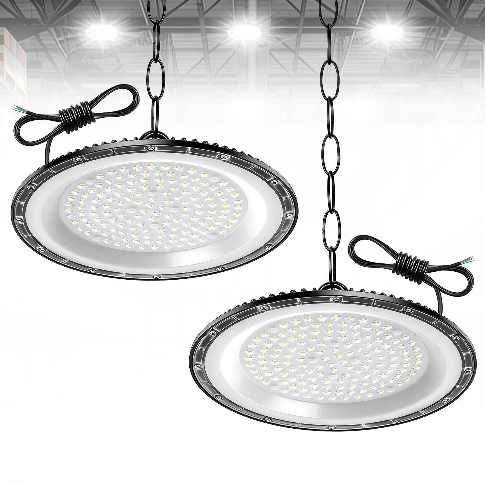 2Pack UFO High Bay Lumière 200W, 20000LM Spot High Bay Lumière Blanc Froid 6500K Projecteur LED Industriel, Étanche IP65 UFO LED Spot Intérieur pour Usine Atelier Garage