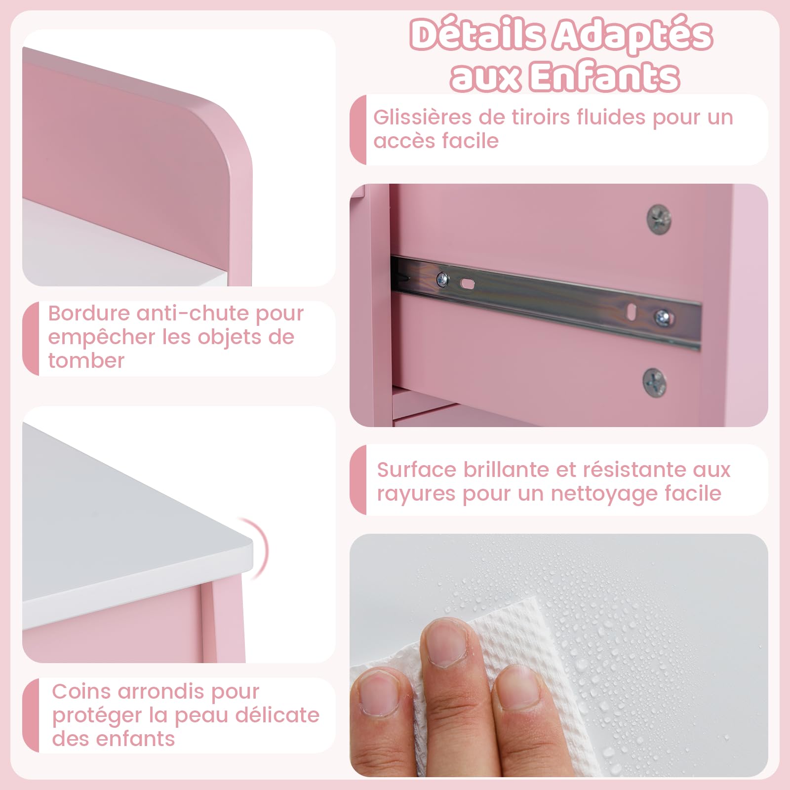 GOPLUS Bureau Enfant Garçon Fille avec Chaise, Bureau avec Rangement Étagère Tiroir Armoire, Panneau en Liège, Table Chaise Enfant pour Manger, Étudier, Dessiner (Rose)