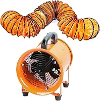 dreamdragon 8-Inch High-Velocity Portable Blower Fan with 16.4ft Duct Hose - 3150 RPM Industrial Exhaust Ventilator for Workshops, Basements & Warehouses