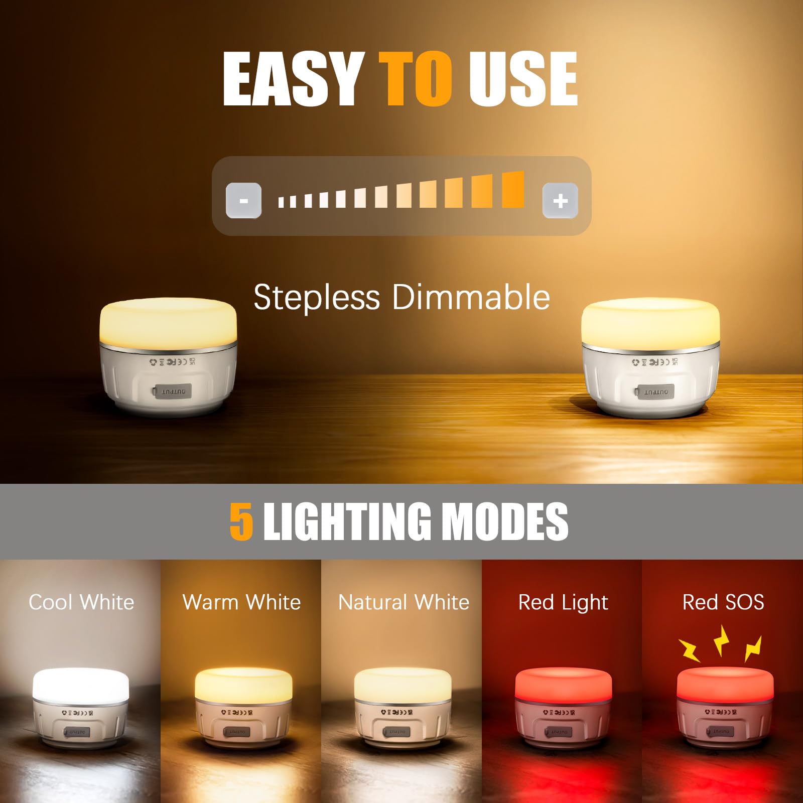 Yonktoo Lanterne de camping LED rechargeable 1000 lm, 300 h d'autonomie, 6400 mAh, lampe de tente étanche IPX5 pour camping, randonnée, pannes de courant, maison, utilisation d'urgence, édition à